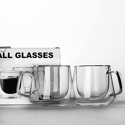 ספלי קפה זכוכית Weltaz, כוסות אספרסו, ספלי קפה זכוכית כפולה עם קפה עם ידית, ספלי קפה זכוכית וינטג ',
