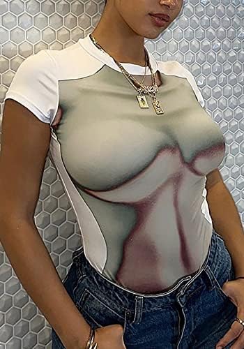 מוליסרי נשים תלת מימד הדפסת גוף יבול עליון Y2K צוות צוואר חולצת טריקו שרוול ארוך היפסטר טי טא חולצה מצוידת