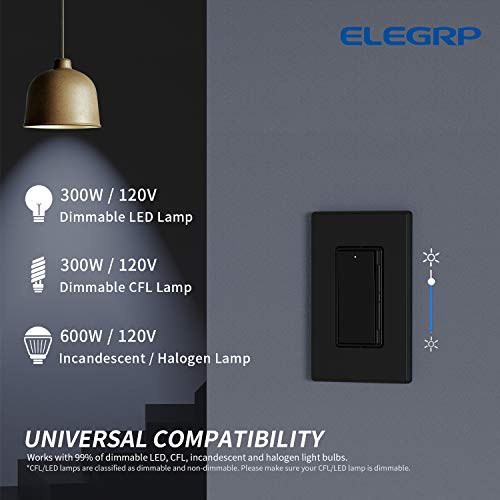 Elegrp מתג תאורה דיגיטלי דיגיטלי עבור אורות LED/CFL לעומק 300 וולט ועומק 600 וולט ליבון/הלוגן,