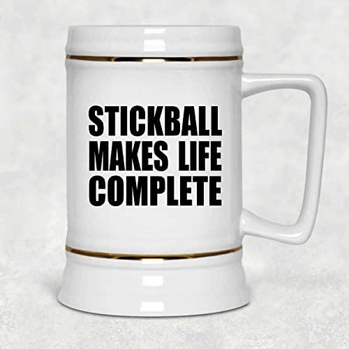 Designsify Stickball הופך את החיים למלאים, 22oz Beer Stein Ceramic Tallard ספל עם ידית למקפיא, מתנות ליום
