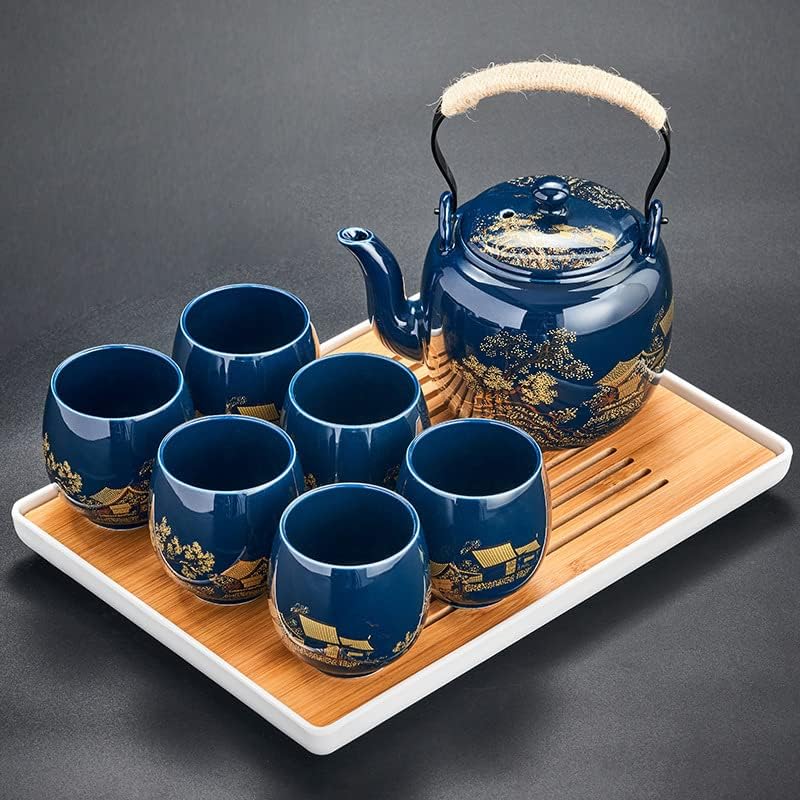 ערכת תה יפנית, תה מזוגג שחור בקופסת מתנה עם קומקום 1, מסננת תה, מגש תה 1 ו 6 כוסות תה. ערכת תה אידיאלית לבית משרדים,