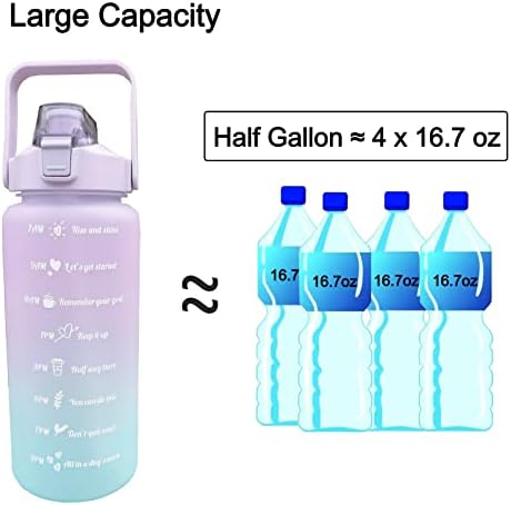 בקבוק מים חצי גלון חצי גלון עם סמן זמן 64 גרם בקבוקי מים עם כד מים מוטיבציוני של קש בקבוק מים