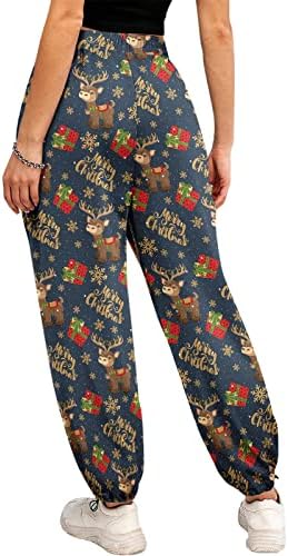 מכנסי טרנינג לחג המולד רצים רצועות כותנה רחבה מותניים גבוהים מכנסי רגל רחבים רגילים חג המולד רופף מכנסי טרנינג