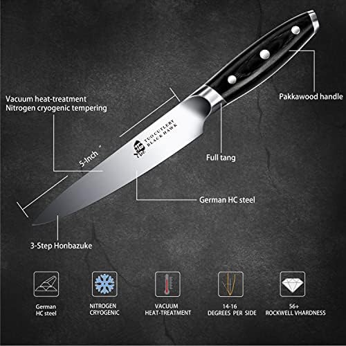 טואו סכין שירות-5 אינץ מטבח שפים סכין-בשר, פירות, ירקות סכין קילוף סכין-גרמנית - מלא טאנג פקקווד ידית - שחור