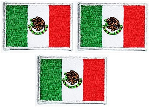 סט טלאים של אוממה של 3 דגל מיני '' 1.2x1.7 '' דגל מקסיקו טלאי רקום טלאי טקטי טקטי דגל מקסיקו סמל אחיד תפור ברזל
