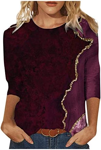 FQZWONG 3/4 חולצות שרוול לנשים צווארון קרקע ילידה צמרות בתוספת גודל טרנדי גודל נוח מצחיק טוניקת חולצות גרפיות