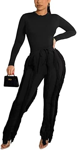 Annystore שני תלבושות של שני חלקים לנשים ללא שרוול שרוול ארוך צמרות שוליים מכנסיים ארוכים מכנסיים
