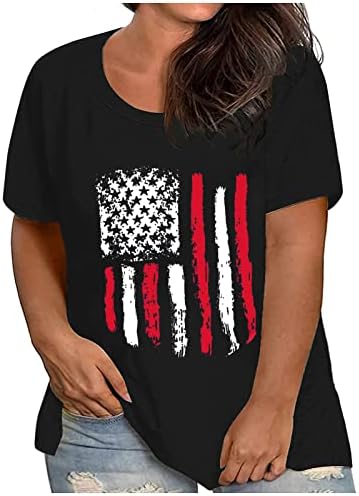 חולצת יום העצמאות של HGCCGDU בתוספת גודל תלבושות 4 ביולי לנשים 2023 חולצות פטריוטיות דגל אמריקאי מודפס טיז בסיסי