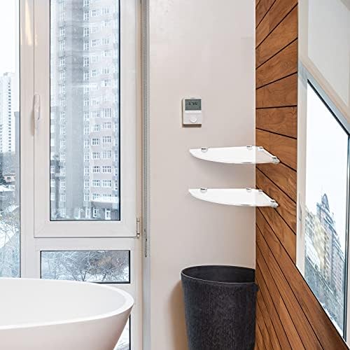 סט של 2 מקלחת פינתית קאדי פינת אקריליק מדפים צפים, חדר שינה רכוב קיר עגול, מדף אמבטיה, מארגן אחסון לשירותים,