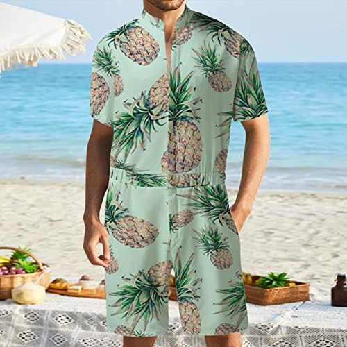 חולצות הוואי של Xiloccer Mens ומכנסיים קצרים קבעו 2 חתיכות כפתור אימונית למטה חולצת שרוול קצר תלבושות חוף