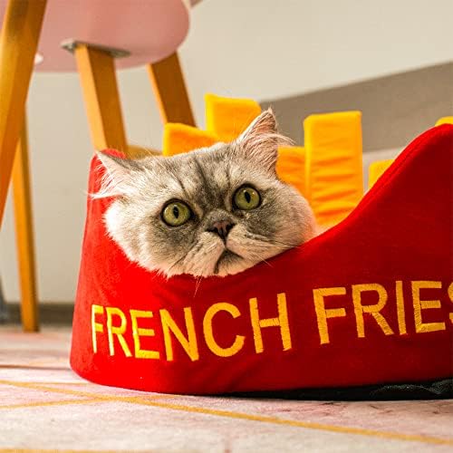 ג 'ייקמי חמוד המבורגר צ' יפס חתול מיטות לחתולים מקורה חתול בית מערה עם רך נשלף רחיץ מרופד כרית מיטת