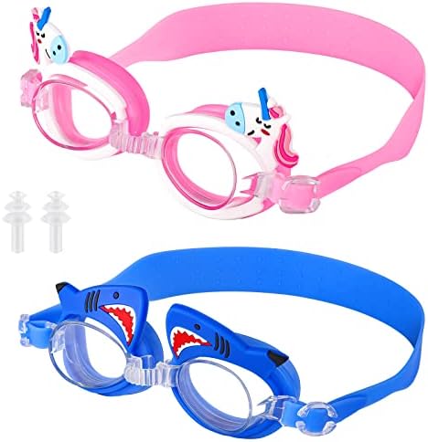 2 זוגות ילדים פעוט לשחות משקפי אנטי ערפל משקפי שחייה עם אוזן תקעים עבור בנות בני גיל 3-9
