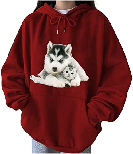 אהבה אמהית כלב כלב גרפיה סווטשירט נשים נושאות חמוד משקל קל משקל עם שרוול ארוך שרוול ארוך חולצות