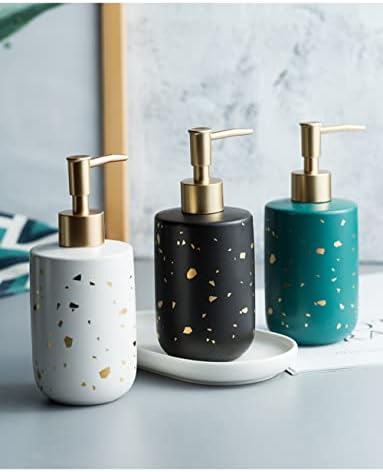 סטודיו Wunm CE מתקן סבון זהב לחדר אמבטיה או מטבח, בקבוק קרמי קרמיקה עגול של שיש, דפוס שיש ללא חלודה מודרני קלאסי