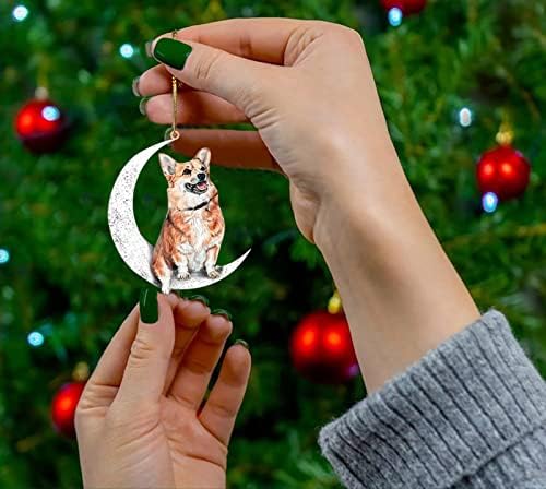 תליון הכלב חג המולד יצירתי על קישוט ירח ירח חרוזי מיתר עץ