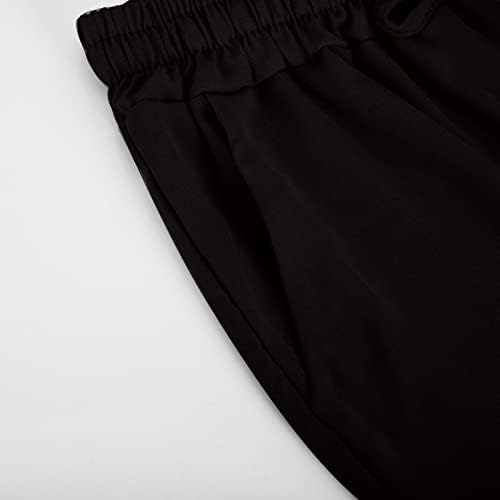 מכנסי רגל רחבים של Lcziwo לנשים פשתן כותנה קיץ מזדמן חוף מותניים אלסטיים מכנסיים קצוצים עם כיסים