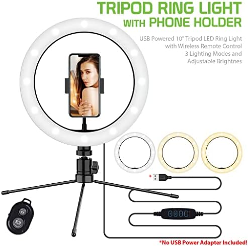 טבעת סלפי בהירה אור תלת צבעוני תואם ל-370 10 אינץ ' עם שלט לשידור חי / איפור/יוטיוב / טיקטוק / וידאו / צילום