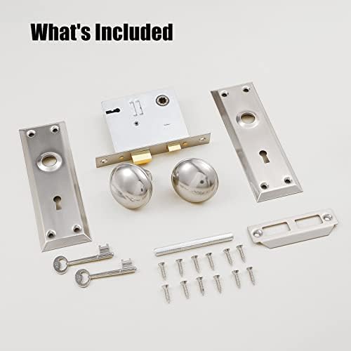 Newliplace Mortise Lock Set לדלת פנים, ידית דלת וינטג 'עם מנעול ומפתח שלד, ידיות דלת עתיקות גימור