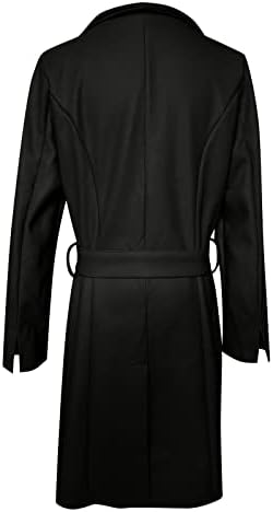דנורי נשים מעילי צמר מעילי דש שחור מזדמן מעיל שרוול מלא מעיל אפונה ארוך עם חגורה חורף ז'קט אטום רוח