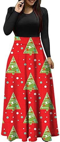 משובץ משובץ נשים שרוול ארוך המותניים באורך מלא שמלת מקסי לחג המולד שמלות קוקטייל מסיבת חג המולד
