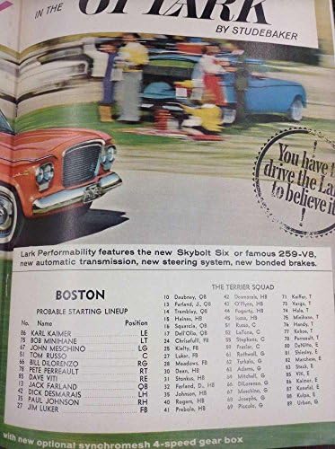 1960 Connecticut לעומת Boston U Program Football תוכנית L12040