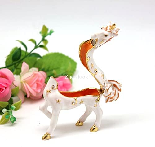 Znewlook קופסת תכשיט סוס לבן עם גבישים צ'כיים, 12x8x10 סמ