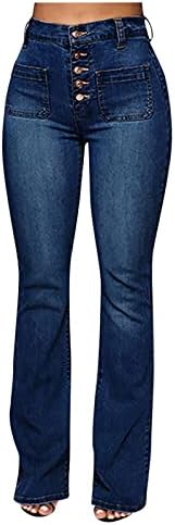 ג'ינס לנשים ג'ינס מותניים גבוהות לנשים טייץ 'טייץ' הרמת מכנס מכנסיים כפתור התלקחות מכנסיים עלייה גבוהה