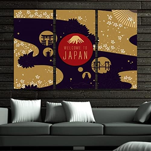 אמנות קיר לסלון, אלגנטית יפן נוסעת דפוס פרחוני ממוסגר ציור שמן דקורטיבי סט יצירות אמנות מודרניות דקורטיביות
