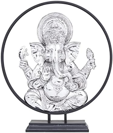 DECO 79 Polystone Ganesh Meditating פיסול עם גילופים חרוטים והקלה פירוט, 11 x 6 x 12 , כסף