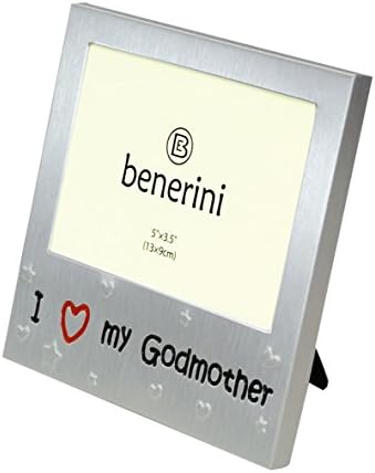 בנריני 'אני אוהב את הסנדקית שלי' - מתנת מסגרת תמונה - 5 x 3.5 - מתנת צבע כסף אלומיניום עבורה עבורה