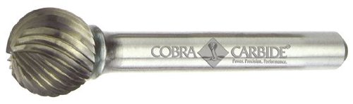 COBRA CARBIDE 10545 מיקרו גרעינים קרביד מוצק בור עם קצה כדור, חתך כפול, צורה D SD-42L2, קוטר שוק 1/8 , קוטר