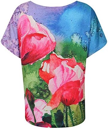 נשים קיץ v צוואר חולצת טש חולצת פרחים מזדמנים אופנתיים הדפסה רופפת טוניקה טוניקה טוניקה קצרה שרוול בתוספת