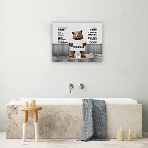 דוב אמנות קיר אמבטיה דוב מצחיק בשירותים תמונות אמבטיה לחוקי אמבטיה קיר קנבס ציור הדפסים דפוס שחור ולבן עיצוב אמבטיה