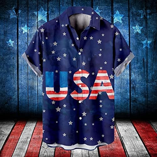 חולצות פטריוטיות XXBR לגברים 4 ביולי רטרו רטרו כפתור דגל אמריקה למטה צווארון צווארון צווארון קיץ נינוח