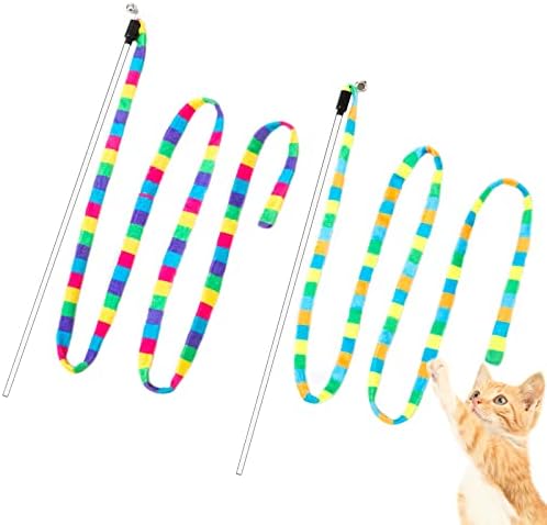 פיניגו אינטראקטיבי חתול קשת שרביט צעצועי מקורה חתולים וחתלתולים, מורחב צבעוני חתול טיזר שרביט מחרוזת בפלאש