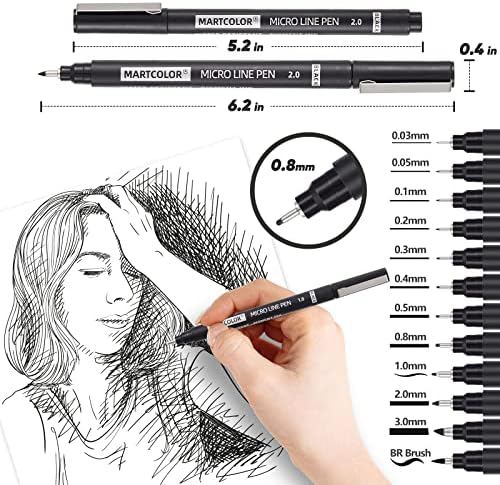 צבע 12 גודל מיקרו-עט פינלינר דיו עטים, שחור עמיד למים ארכיוני דיות סמנים, רב לינר עט, איור עט, אמנות עט עבור