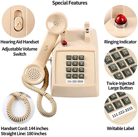 טלפון חוט רטרו מסורתי לקווי קווי עם מחוון, טלפון שולחן אנלוגי קלאסי 2500 עם בסיס מתכת, טלפון שולחן