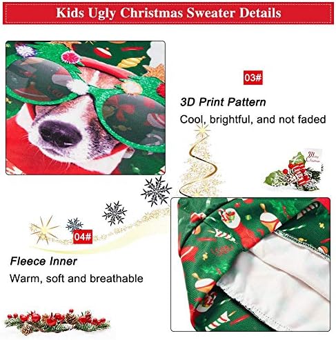 LoveKider ילדים מכוערים חולצת סוודר חג המולד מצחיק סווטשירט סוודר סוודר סוודר פליס פנימי בגודל 4-16