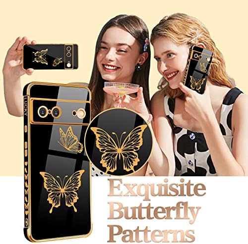 קורלוגו עבור גוגל פיקסל 7 פרפר נערות לנשים בנות נערות יפות מקרים טלפוניים חמודים שחור זהב ציפוי פרפרים
