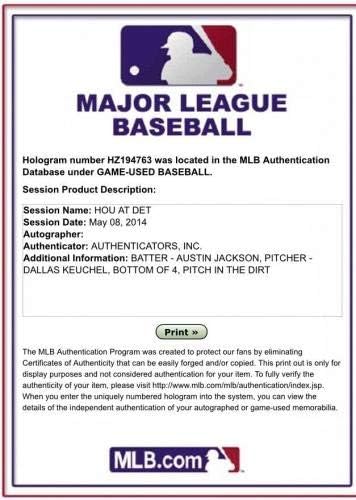משחק ג'ורג 'שפרינגר השתמש בבייסבול הראשון של HR 5/8/14 MLB Holo Blue Jays/Astros - משחק MLB השתמש