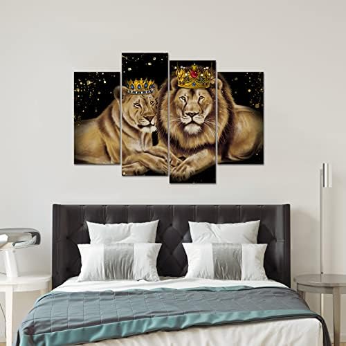 ציורי אריה RNNJOILE אריה קיר אריה ולביאה עם תמונות בד הכתר ממוסגרות יצירות אמנות מודרניות של בעלי חיים