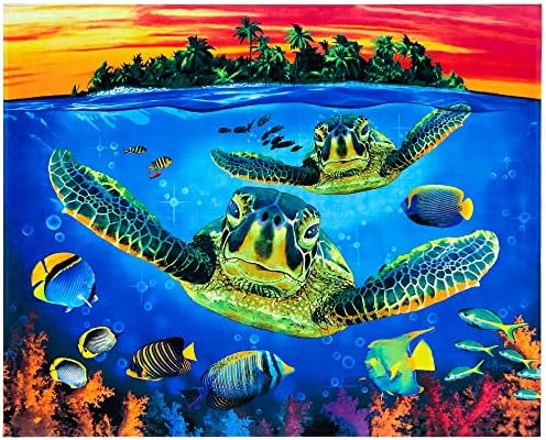 מגבת חוף חוף חוף 55 x 68 אינץ 'דגים שקיעה מתחת למים שמיכת חוף טרופית כותנה גודל משפחתי במיוחד