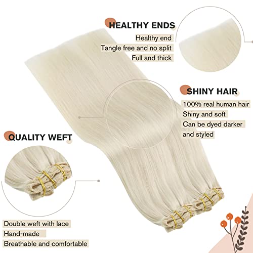 2 חבילות של תוספות שיער אמיתי שיער טבעי קליפ ב, קליפ בתוספות שיער טבעי טבעי 60 לבן בלונדינית קליפ בתוספות 24
