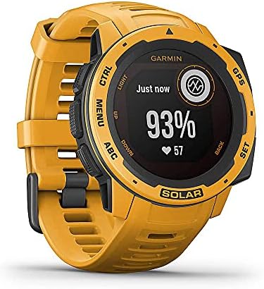 גרמין אינסטינקט סולארי, שעון חכם חיצוני מחוספס המופעל על ידי שמש, אפליקציות ספורט מובנות וניטור בריאות, צהוב