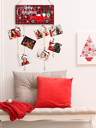מחזיק כרטיסי חג המולד מעץ קיר חג מולד שמח מחזיקי תמונות עם 24 קטעי צילום עץ של שלג עץ מחזיק תמונה לקיר