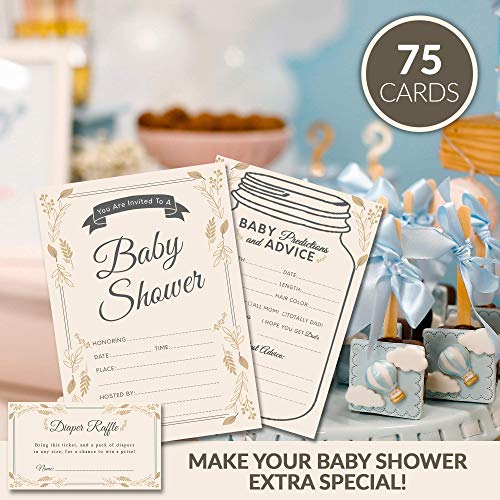 פשוט-גלי תינוק מקלחת הזמנות ערכת-25 מין ניטראלי כפרי מזמין, חיזוי וייעוץ כרטיסים, חיתול הגרלה
