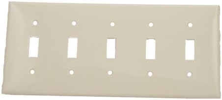 Leviton 80723-W 5-GANG TOGNGLE DEVICE מתג WALLPLATE, גודל סטנדרטי, ניילון תרמופלסטי, הר התקן, לבן