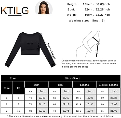 צמרות יבול של שרוול ארוך של KTILG לנשים אימון אימון דחיסת כושר אתלטי יוגה חולצה מרופדת חלקה