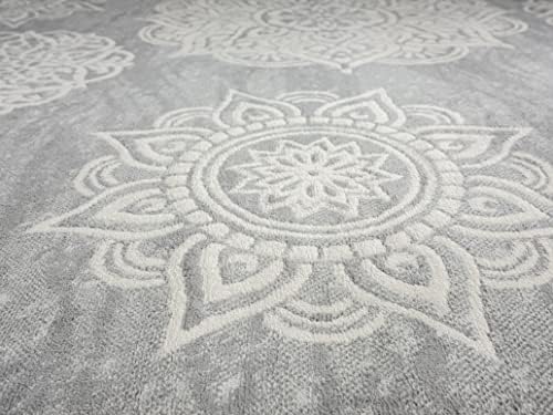 בית חלומות / קולקציית פרח / שטיח שטח מקורה פוליפרופילן מדליון אפור, 3 'על 5'