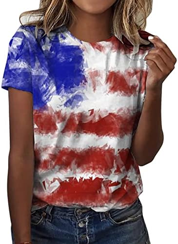 חולצות צבעים אחידים יום העצמאות לנשים הדפסת חולצות קיץ יומיות לנשים